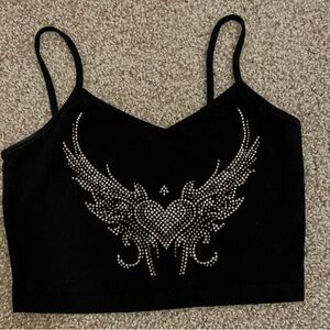 black & silver rhinestone grunge crop top